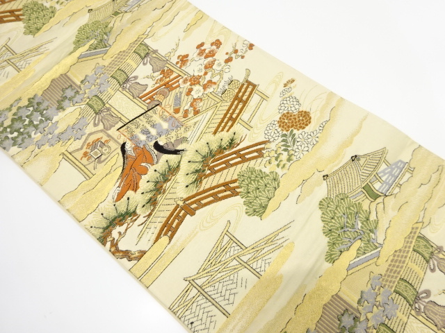 時代人物に風景模様織り出し　袋帯